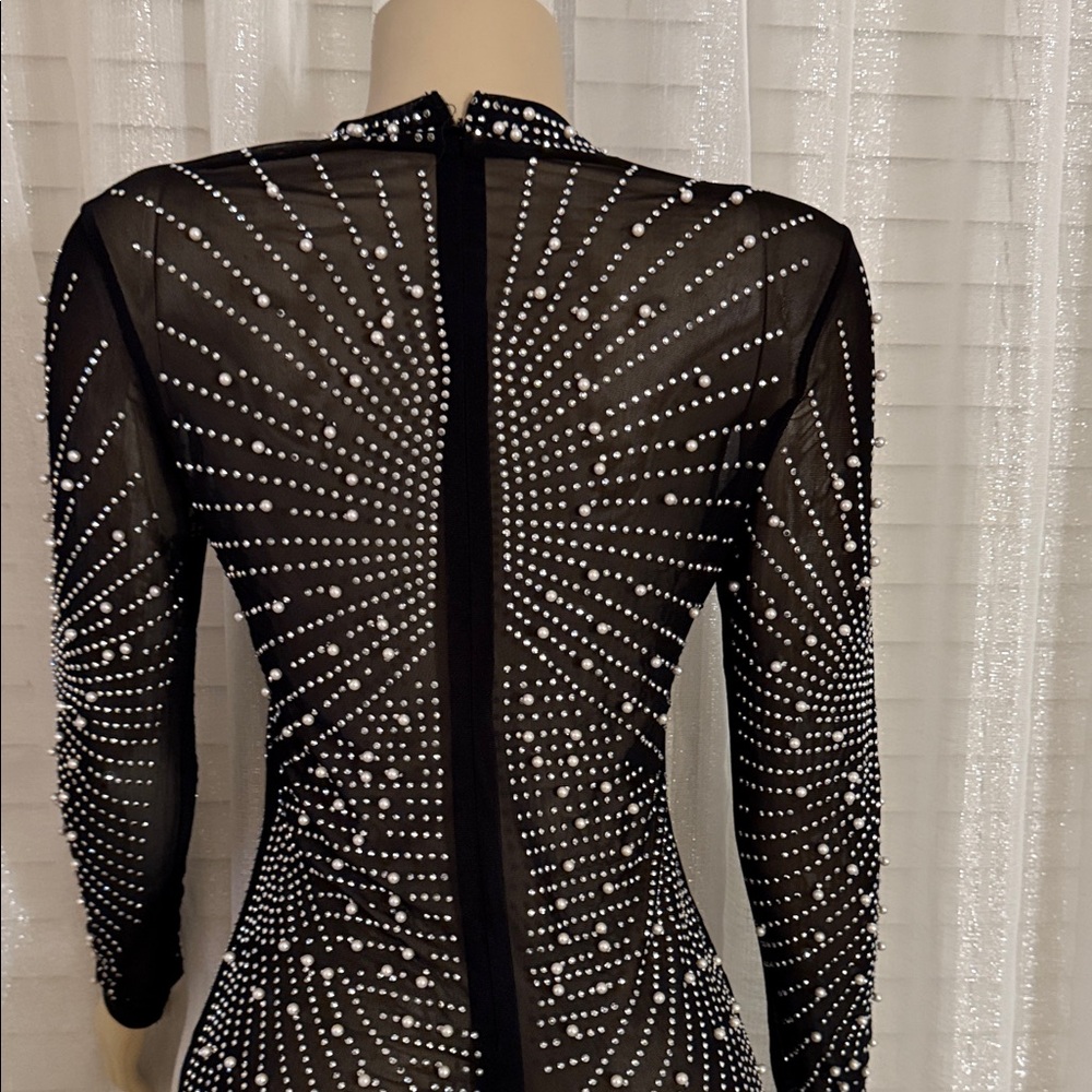 Elegant Black Sheer Dress with Rhinestone Detailing - Picture 6 of 7